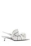 Balenciaga Striped Poplin-trimmed Leather Slingback Pumps In Whitenavy