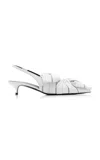 Balenciaga Striped Poplin-trimmed Leather Slingback Pumps In Blue