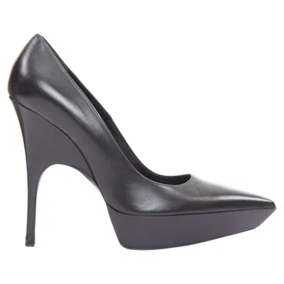 Pre-owned Balenciaga Chevreau Brilliant Noir Leather Sculpted Platform Heeled Pumps Eu37 In Gray