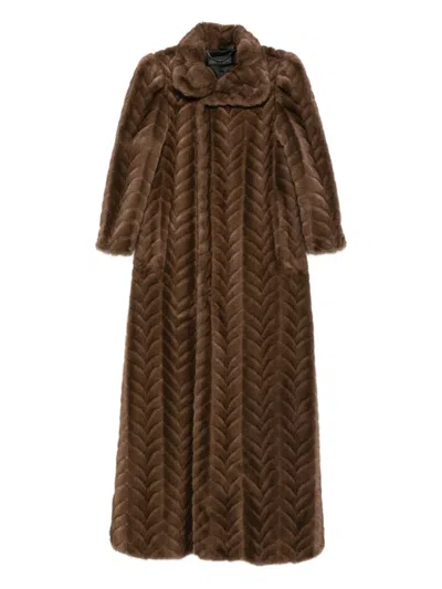 Balenciaga Chevron-pattern Coat In Brown