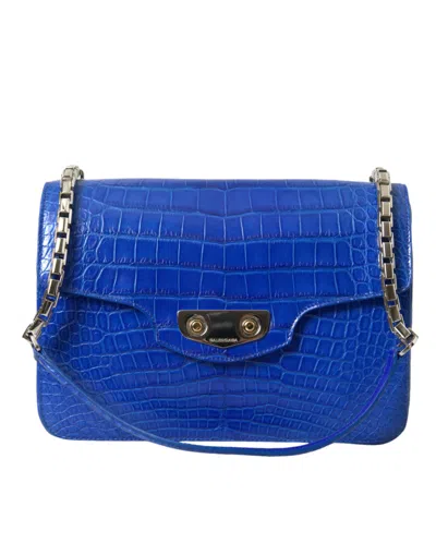 Balenciaga Chic Alligator Skin Chain Shoulder Bag In Blue