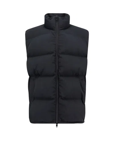 Balenciaga Logo Print Zip-up Down Vest In Black