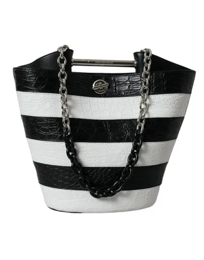 Balenciaga Chic Crocodile Leather Maxi Bucket Bag In Black And White