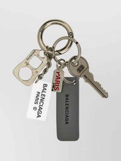 Balenciaga Chic Metal Finish Keyring With Multiple Charms In Silver