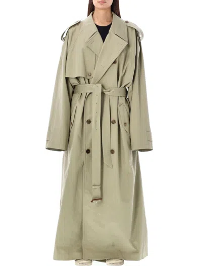 Balenciaga Chic Oversized Trench Jacket For Women In Military Beige In Green