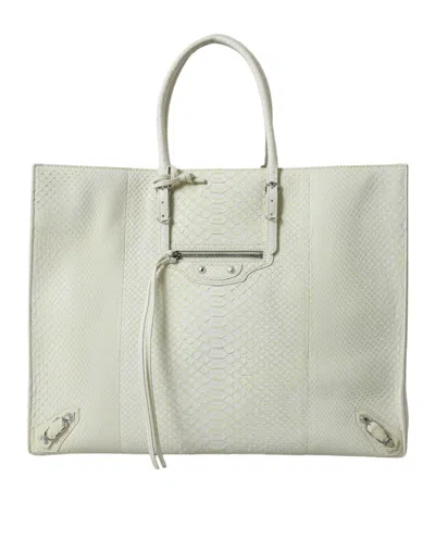 Balenciaga Chic Python Leather Tote In White & Yellow