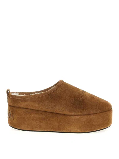 Balenciaga Women Alaska Soft Suede Mule With Plateau In Brown