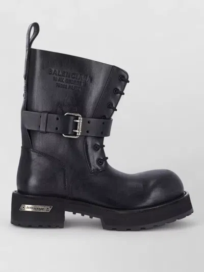Balenciaga Chunky Sole Ankle Boots Round Toe Pull Tab In Black