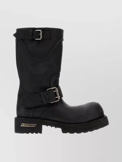 Balenciaga Chunky Sole Leather Mid-calf Pull Tab Boots In Black