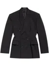 Balenciaga Cinched Double-breasted Wool Blazer In Black