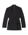 Balenciaga Cinched Double-breasted Black Wool Jacket In Black