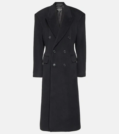 Balenciaga Cinged Cashmere And Wool Coat In Black