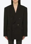 Balenciaga Cinched Double-breasted Black Wool Jacket In Black