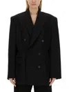 Balenciaga Cinched Double-breasted Wool Blazer In Black