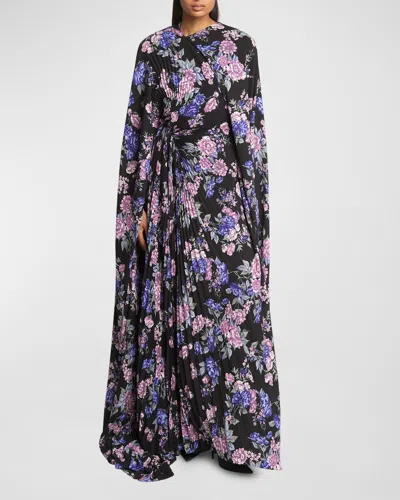Balenciaga Circle Pleated Dress In 5261 Black/purple