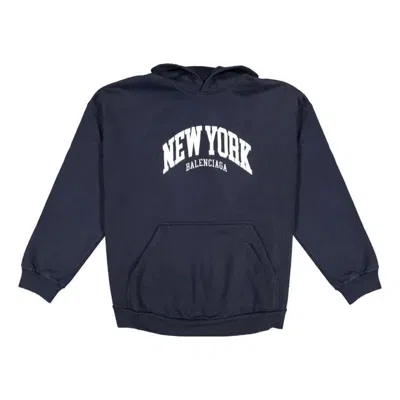 Balenciaga Cities New York Hoodie Wide Fit 'navy White' In Blue