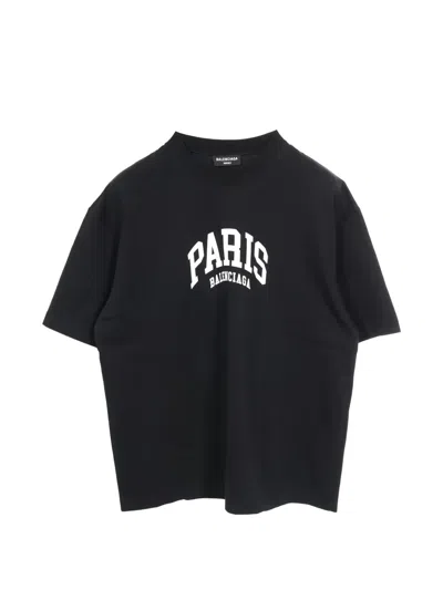 Pre-owned Balenciaga Cities Paris Crew-neck Short-sleeve T-shirt In Black