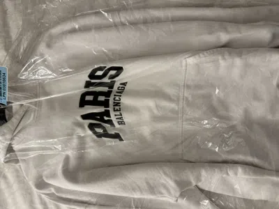 Pre-owned Balenciaga Cities Paris Hoodie Wide Fit In White