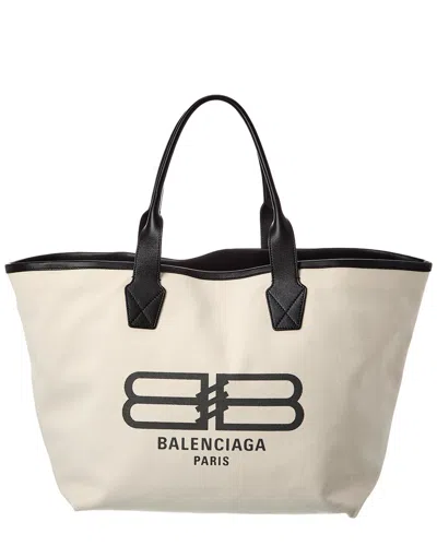 Balenciaga Cities Paris Jumbo Canvas & Leather Tote In White