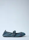 Balenciaga Denim Ballerina Shoes Buckle Detail In Blue