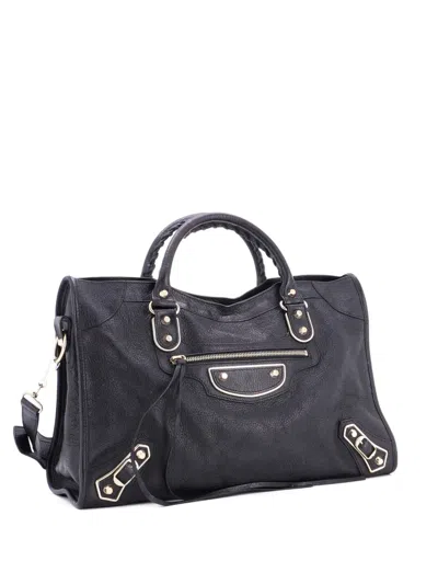 Pre-owned Balenciaga City Classic Metallic Edge Bag Leather Medium Satchel In Black