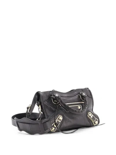 Pre-owned Balenciaga City Classic Metallic Edge Bag Leather Mini Satchel In Black