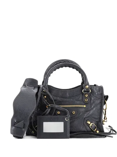 Pre-owned Balenciaga City Classic Studs Bag Leather Mini Satchel In Gray