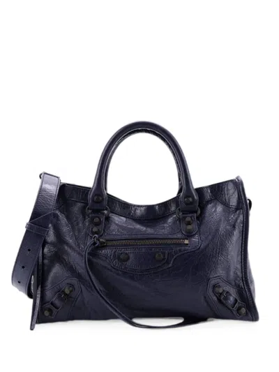 Pre-owned Balenciaga City Classic Studs Bag Leather Small Satchel In Blue