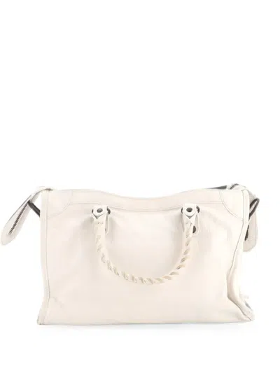 Pre-owned Balenciaga City Classic Studs Bag Leather Small Satchel In White