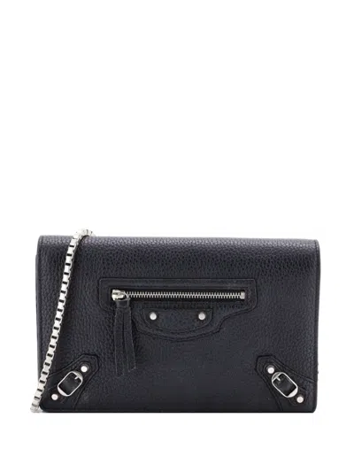 Pre-owned Balenciaga City Classic Studs Wallet On Chain Leather Small Crossbody Bag In Black