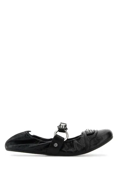 Balenciaga Le City Buckle-embellished Leather Flats In Black