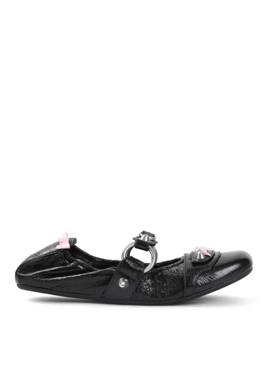 Balenciaga City Flat Sandals Bow Studs Texture In Black