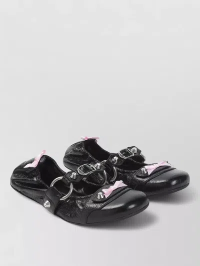 Balenciaga City Flat Sandals Bow Studs Texture In Black