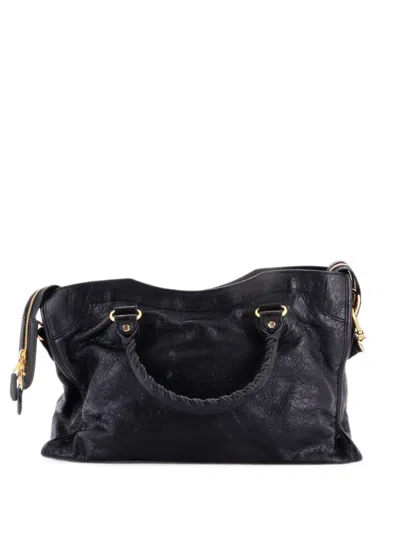 Pre-owned Balenciaga City Giant Studs Bag Leather Medium Satchel In Black