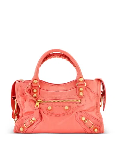 Pre-owned Balenciaga City Giant Studs Bag Leather Mini Satchel In Pink