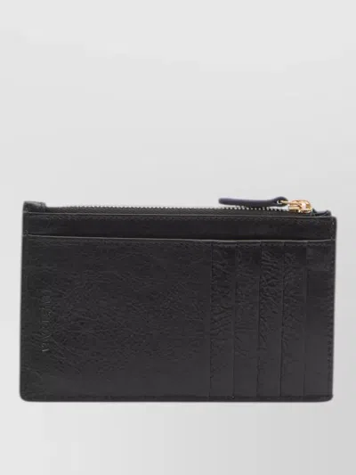 Balenciaga City Lambskin Zip Card Holder In Black