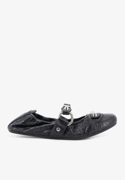 Balenciaga City Leather Ballet Flats In Black