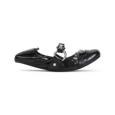 Balenciaga City Black Ballet Flats In Arena Lambskin Leather