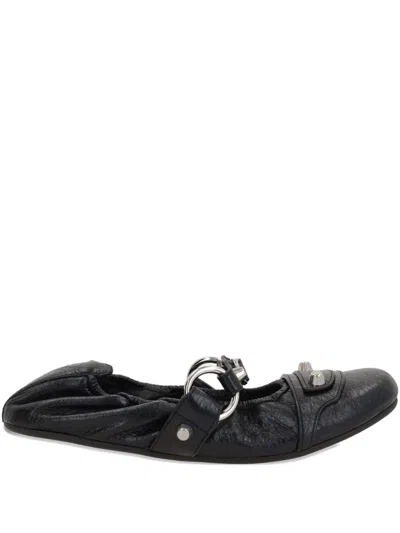 Balenciaga City Black Ballet Flats In Arena Lambskin Leather