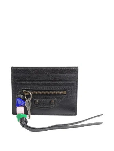 Pre-owned Balenciaga City Leather Card Holder In Black