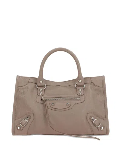 Balenciaga City Leather Handbag With Studs In Brown