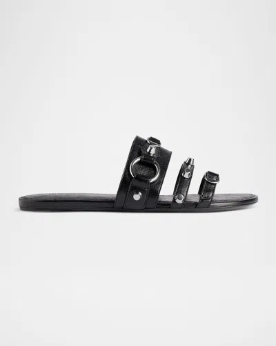 BALENCIAGA CITY LEATHER TRIPLE-BAND SLIDE SANDALS