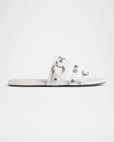 BALENCIAGA CITY LEATHER TRIPLE-BAND SLIDE SANDALS