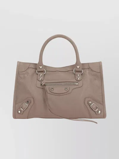 Balenciaga City Media Clutch Bag Detachable Strap In Brown