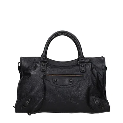 Balenciaga City Medium Leather Handbag In Black
