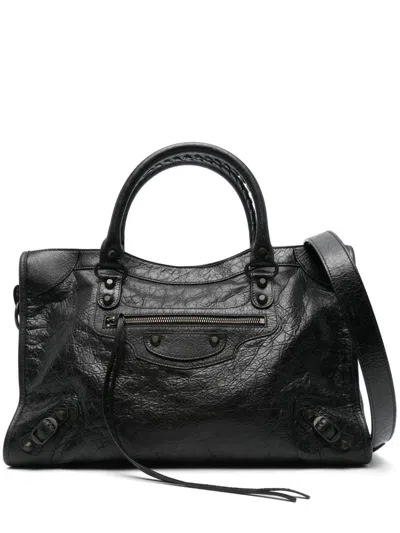 Balenciaga City Medium Leather Handbag In Black