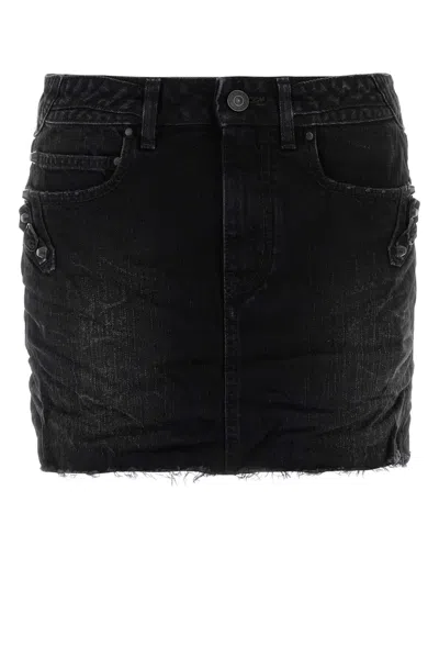Balenciaga Washed Black City Mini Denim Skirt In Animal Print
