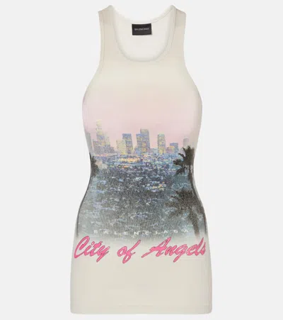 Balenciaga City Of Angels Cotton Tank Top In Neutral