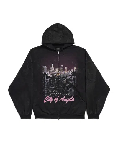 Balenciaga City Of Angels Outerwear Zip-up Hoodie In Black Faded