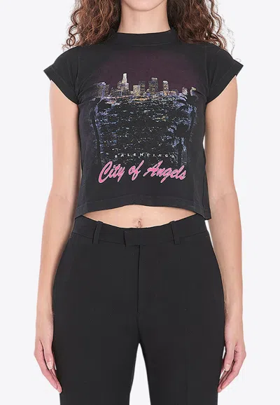 Balenciaga City Of Angels Print Faded T-shirt In Black